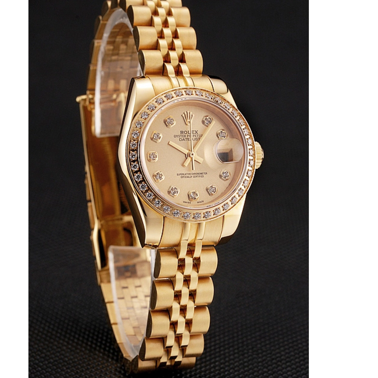 Aaa fake watches Lady-Datejust Jubilee Diamond Bracelet Swiss Dial 1454096 Bezel Champagne Gold Rolex 0623